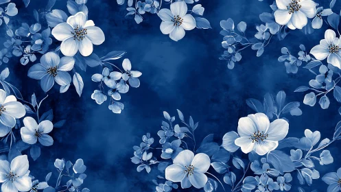 White Flowers Against Deep Blue Background