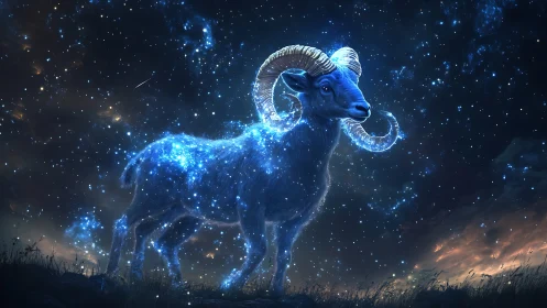 Stellar ram constellation in luminous astral landscape.