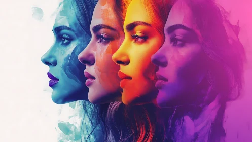 Vibrant Portraits of Women in Artistic Gradient Abstract Style.