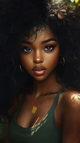 Digital portrait captures expressive woman in dappled light