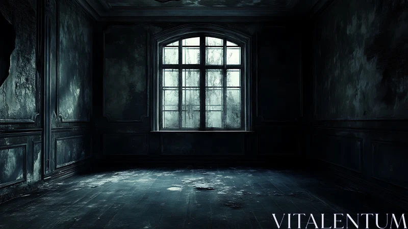 Quietly haunted window in a forgotten, shadowy room.