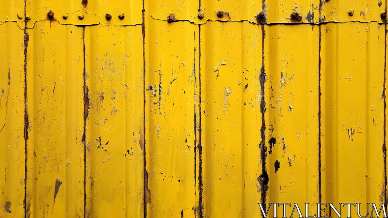 Weathered yellow metal wall with rustic industrial texture.