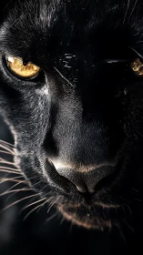 Black Cat Close-up with Golden Eyes.