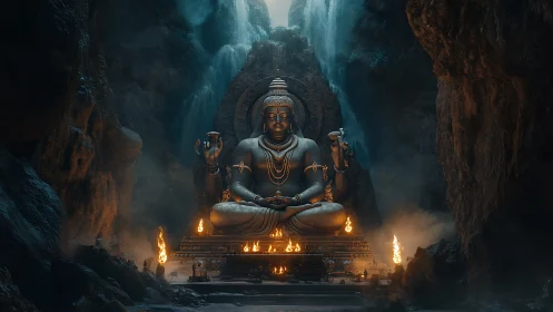 Cavern god of waterfalls and firelit, unmoving thunderous peace.