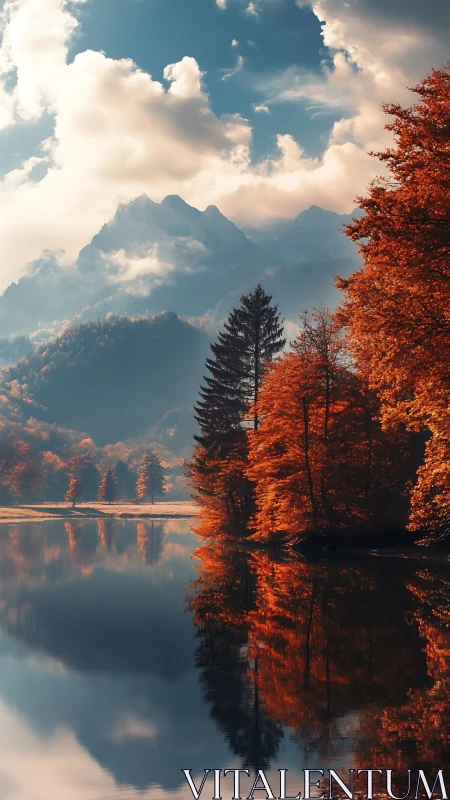 Autumn lake reflection frames atmospheric alpine mountain vista