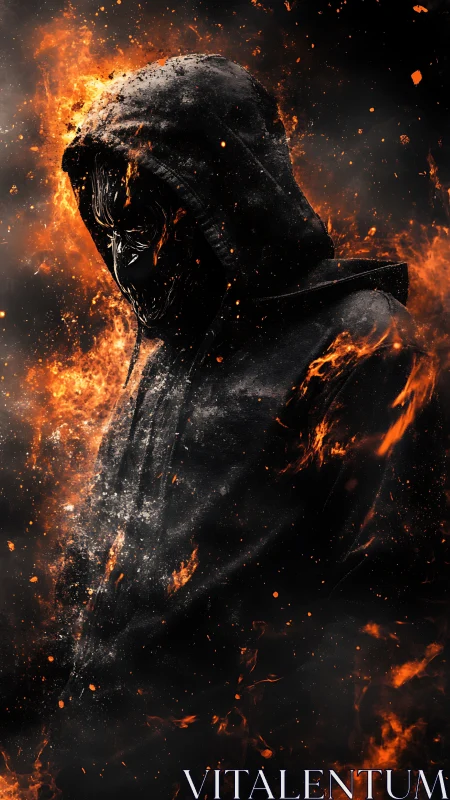 Digital painting of hooded fire wraith with dynamic embers halo.