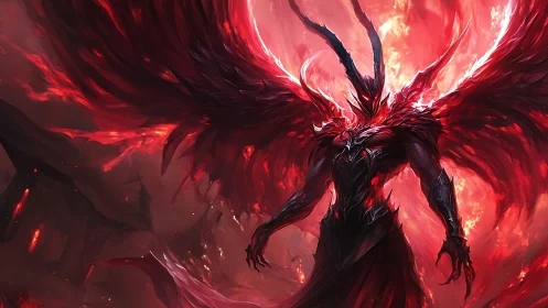 Crimson winged overlord rising from a storm of swirling fire.
