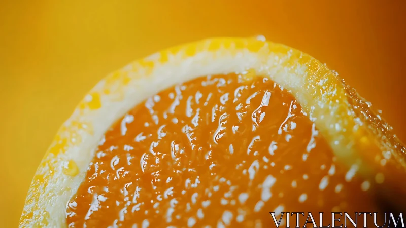 Macro photograph examines detailed surface of orange slice