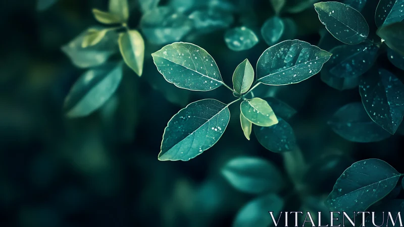 Midnight garden leaves trade whispers in teal and emerald hush