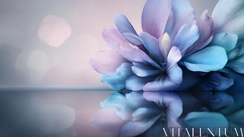 Stylized flower petals with reflection on mirrored surface.