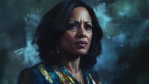 Stormlit portrait of a thoughtful woman in deep color.