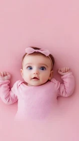 Infant in Pink Apparel Centered Against Monochromatic Background