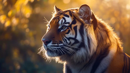 Golden backlit tiger portrait renders detailed fur structure