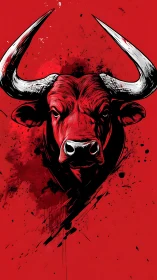 Red bull head illustration with bold splatter background.