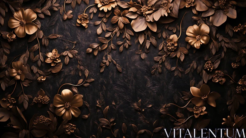 Gilded Floral Relief Against Dark Textured Surface