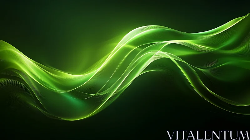 Fluorescent green light waves on dark gradient background
