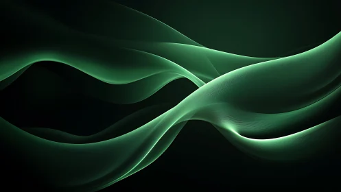 Emerald light waves in fluid motion over dark voids.