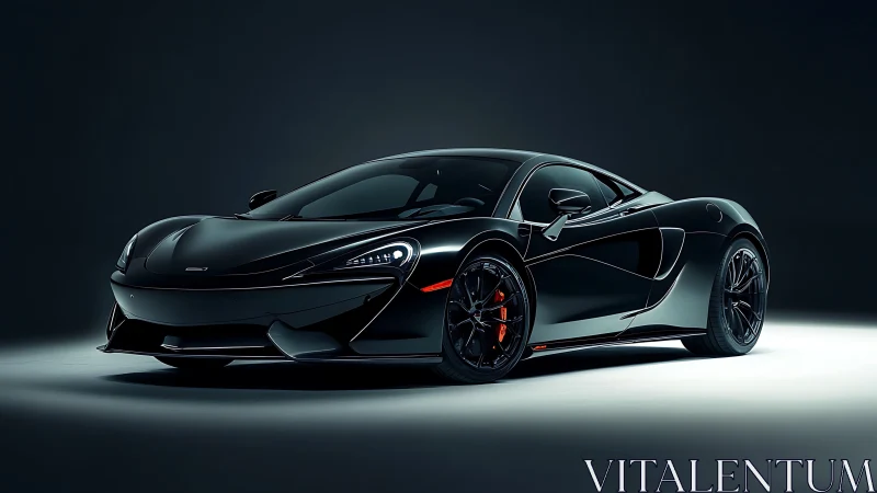 Black sports coupe is positioned in controlled studio lighting