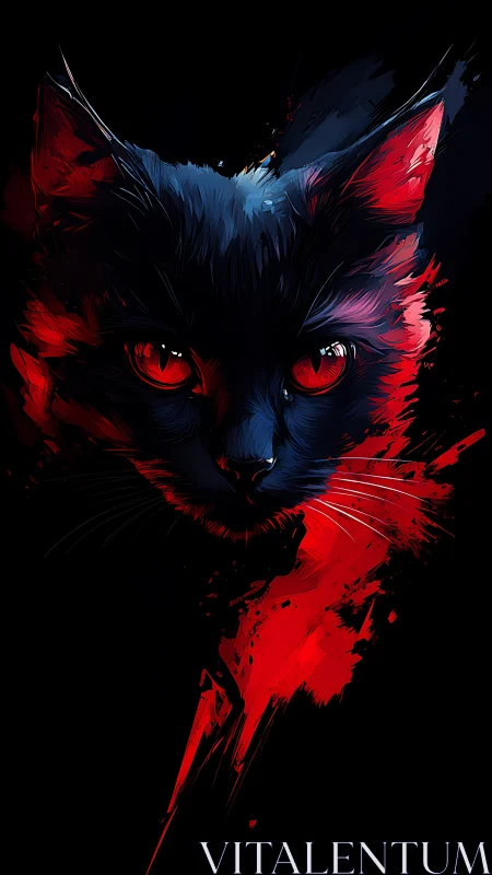 Striking black cat emerges in bold red and blue light