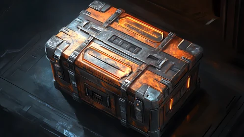 Glowing sci fi cargo crate hinting at secrets and adventure.