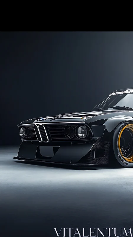 Midnight-slick race coupe prowling a studio spotlighted hush.