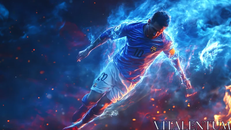 Digital illustration shows soccer player mid-air in motion