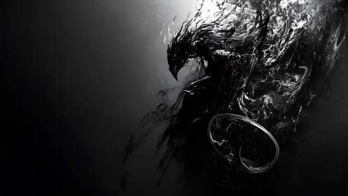 Shadowy dragon spirit swirling from the depths of darkness.