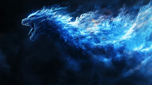 Roaring dragon of blue flame dissolves into swirling cosmic fire