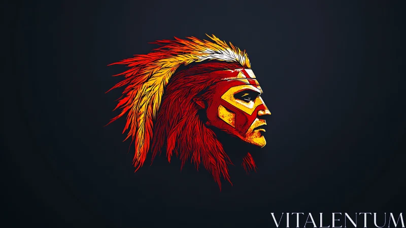 Stylized warrior profile glows against deep black void