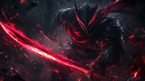 Midnight warlord carves burning arcs through the void