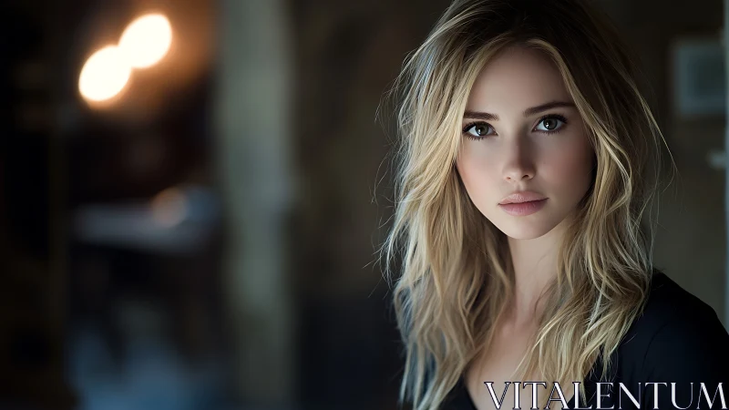 Portrait shows young woman in shallow depth of field lighting