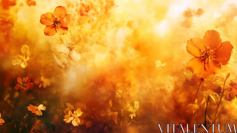 Golden Bokeh Wildflowers: Warm-Toned Floral Field with Soft Focus Depth.