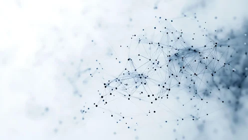 Abstract network structure of connected dots and lines on light background.