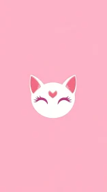 Smiling heart-marked kitty face brightens soft pink space
