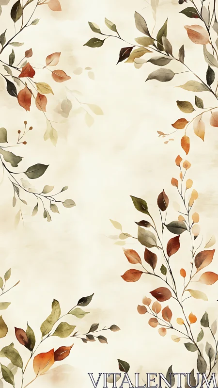 Watercolor leaves frame vertical beige botanical background