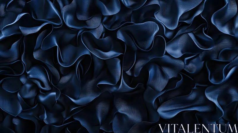 Deep navy blue silk fabric with ruffled abstract texture pattern.