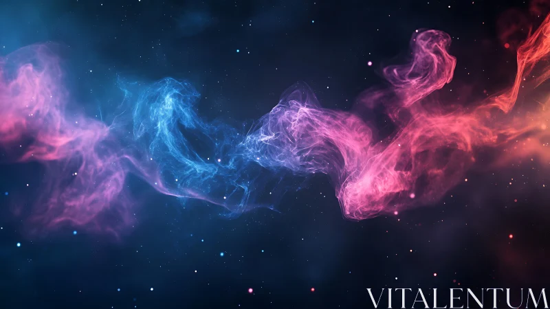 Cosmic nebula ribbon in blue and pink deep space glow.