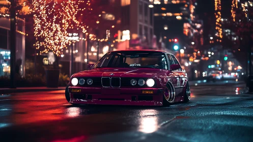 Midnight city streets welcome a vivid classic car moment