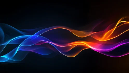 Neon light waves flow across a deep black digital horizon.