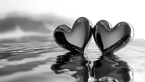 Twin Hearts Emerge From Liquid Reflection.