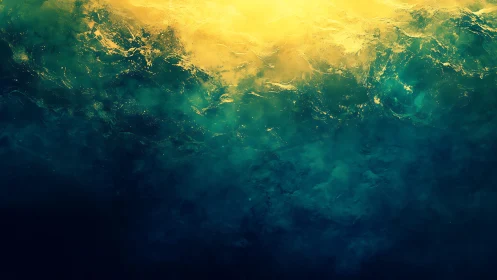 Abstract ocean waves with golden sunlight in digital art style.