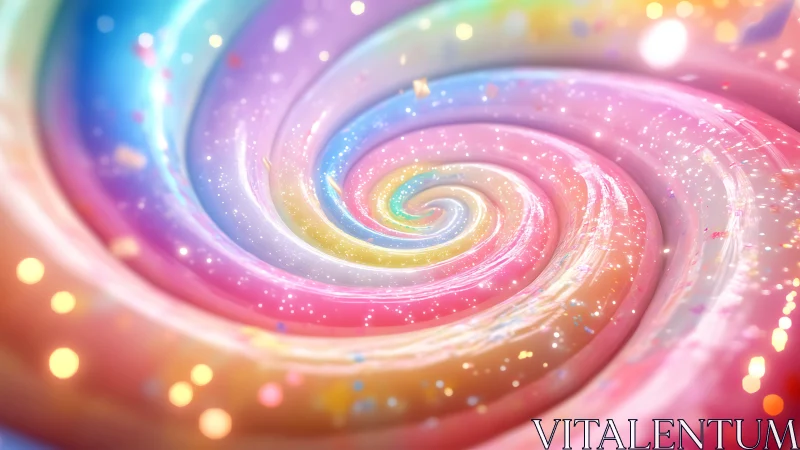 Swirling rainbow dream tunnel filled with soft sparkles.
