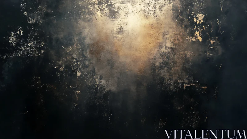 Luminous core emerging through textured, dark patina.