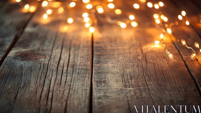 Warm fairy lights glow softly across rustic wooden table