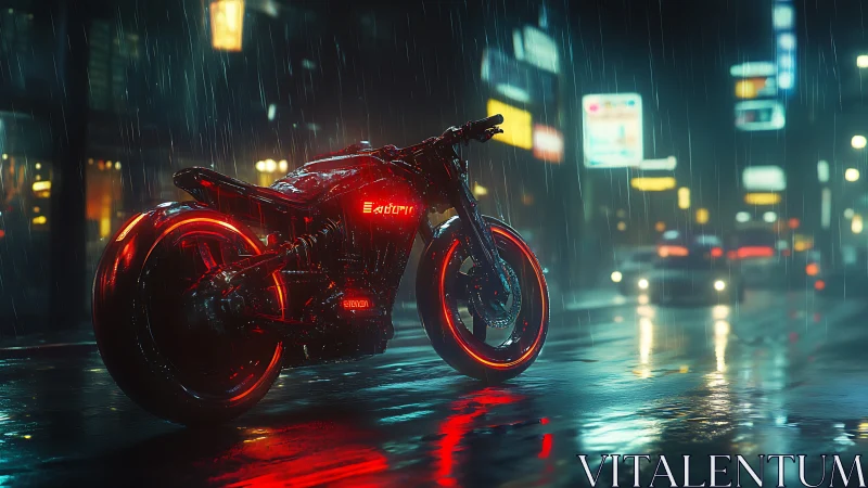 Neon storm rider waits in the rain slicked cyber street. Period.