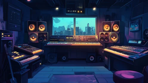 Neon skyline synth studio humming with midnight circuitry.