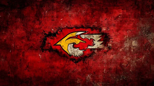 Fiery eagle emblem streaking across grunge red skies.