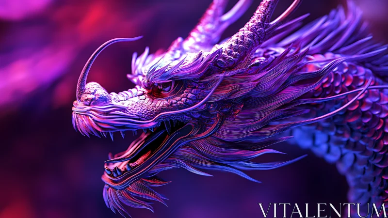 Bioluminescent-styled dragon head in neon lighting profile.