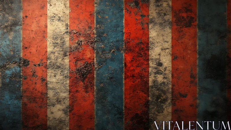Weathered Red, Blue, and Beige Vertical Stripes Grunge Texture.