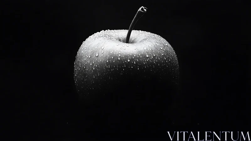 Monochrome close-up isolates water-dropped apple form